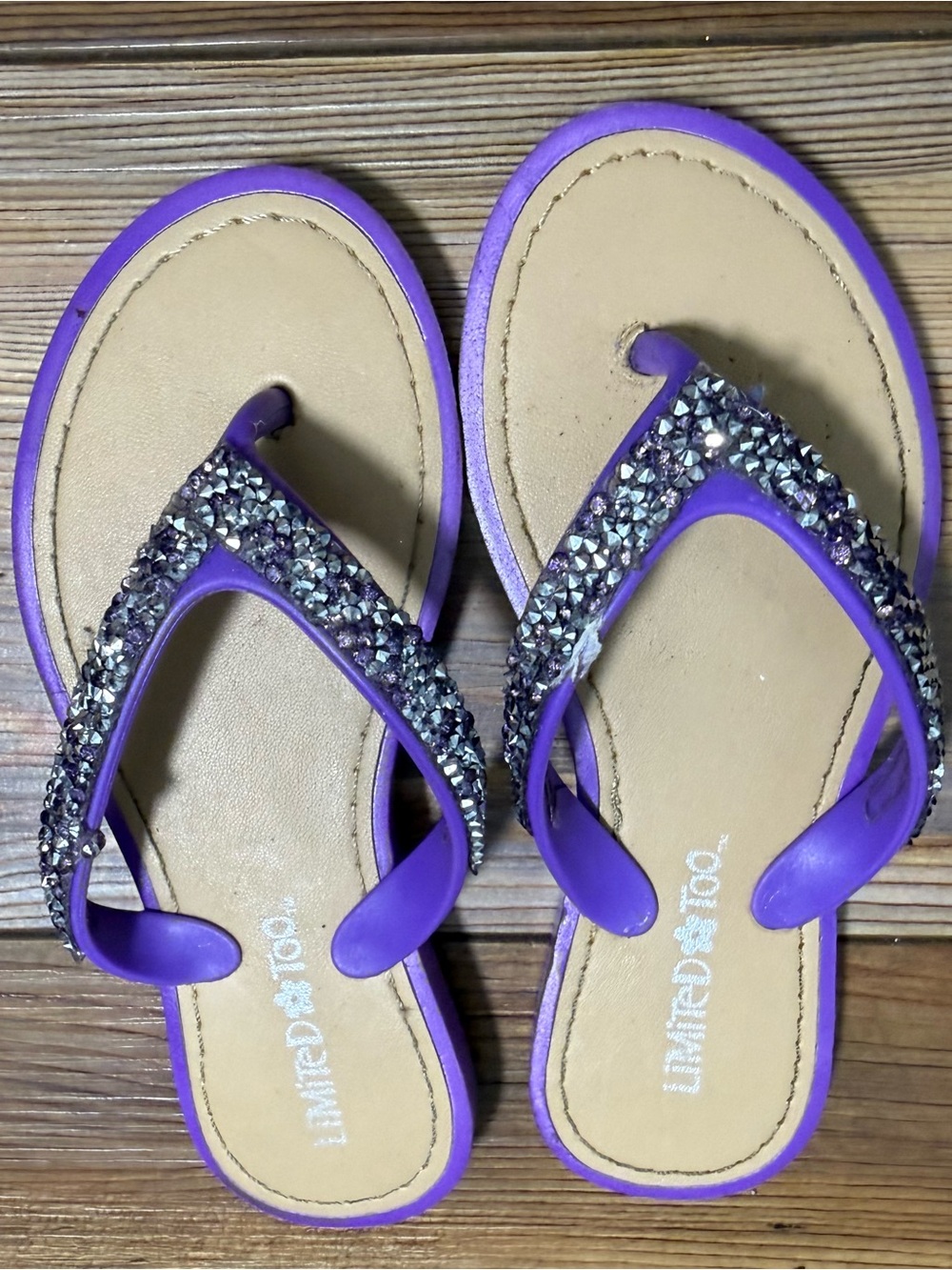 Limited Too Girls Purple Rhinestone Flip Flops Sandals Size 11/12